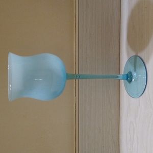 Vintage MCM Empoli Italian Moonstone Blue Tall Stemmed Blown Art Glass Vase